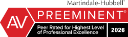 Martindale-Hubbell AV Preeminent. Peer Rated for Highest Level of Professional Excellence 2026.